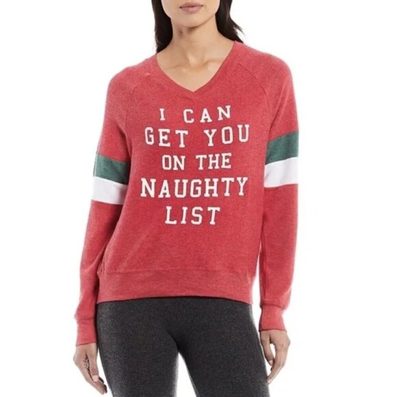 Wildfox "I CAN GET YOU ON THE NAUGHTY LIST" Fleece Pullover, Crimson - Picture 1 of 3